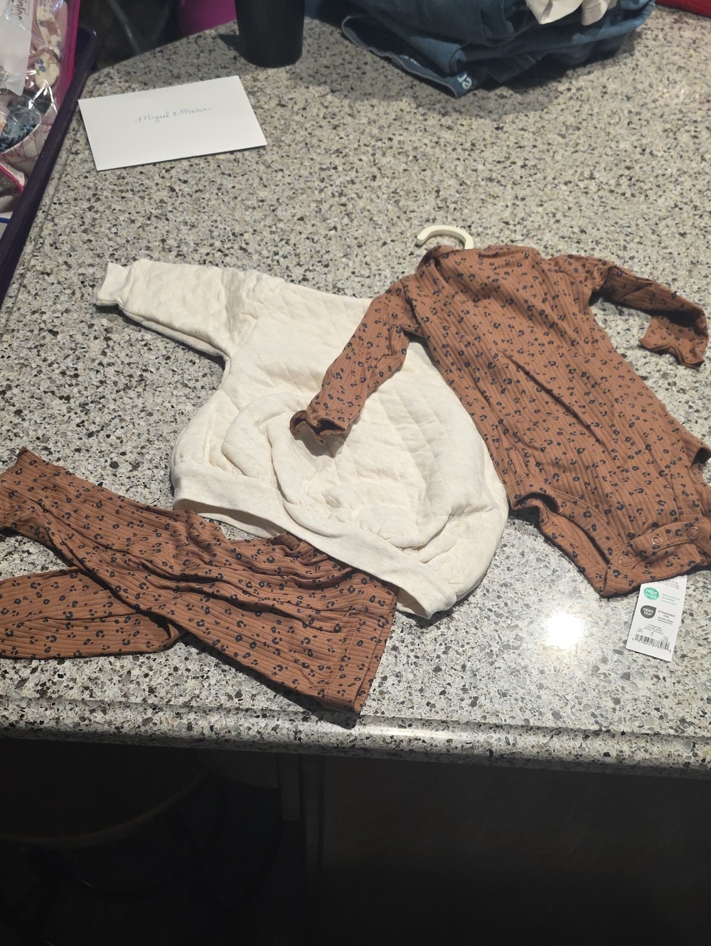 Carter's Brown Floral Ribbed Romper & Cream Quilted Top Kids Matching Set
